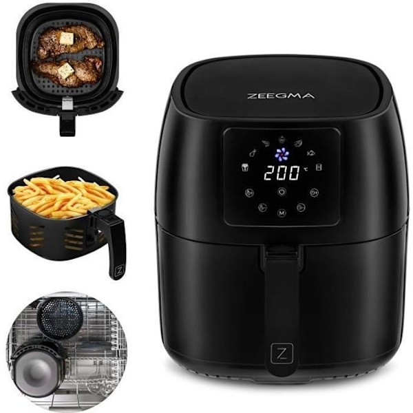 ZEEGMA Knapper Pro - Oljefri fritös - Quick Air 1400W - 3,5L - 7 program - LCD pekskärm - Teflonöverdrag - Svart Svart