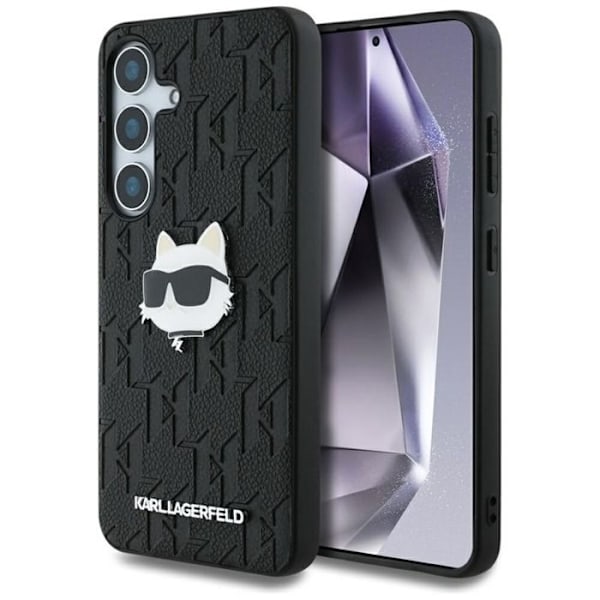 Coque för Samsung Galaxy S25+ (Svart) Karl Lagerfeld Läder Monogram Pin Logotyp Choupette Head