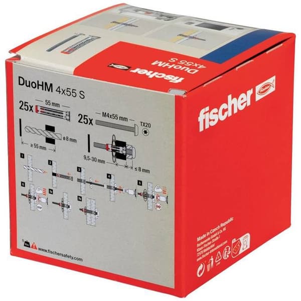 Fischer 572923 DuoHM 4x55 S PH TX Plugg för hålrum 55 mm 25 st.