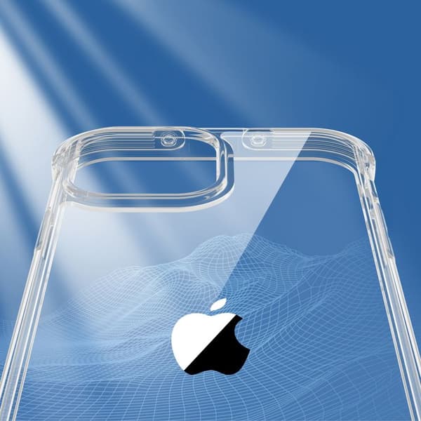 Transparent skyddsfodral för iPhone 13 Pro Max, med krokar och stöd.