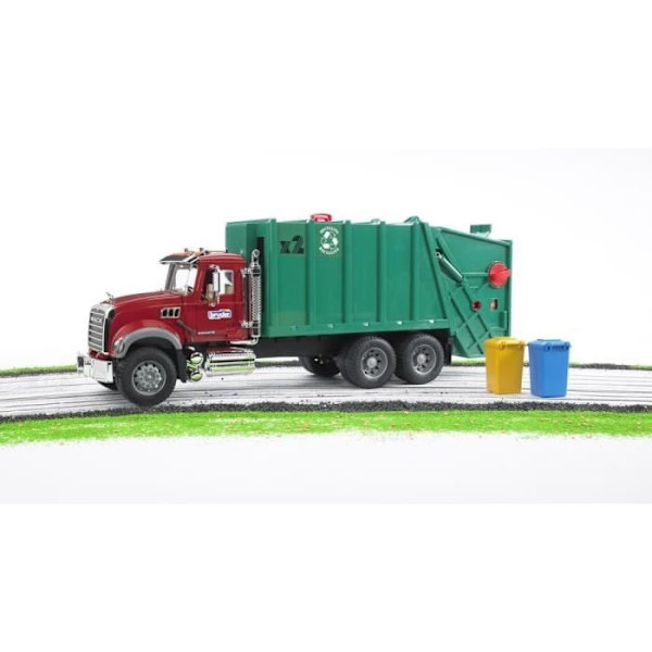 MACK Granit sopbil - BRUDER - Med soplyftsystem - 2 papperskorgar - Grön Grön