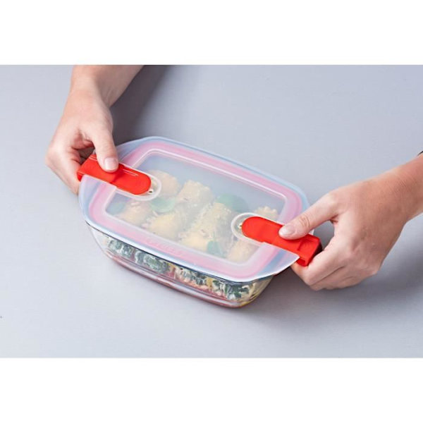 Rektangulär låda med lock - PYREX - 1451024 - 23 x 15 cm - 1,1 L - Cook & Heat - Bas i borosilikatglas klar och röd