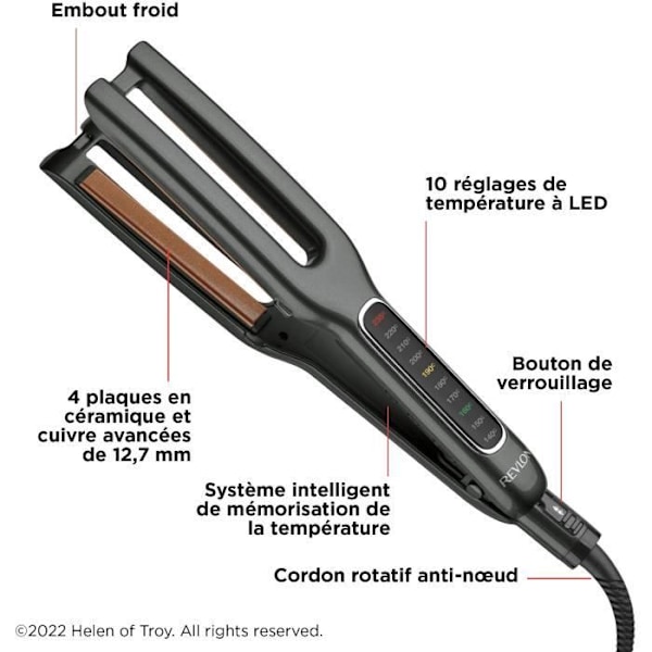 REVLON RVST2204 plattång - dubbel koppar och keramisk platta - upp till 235°C Svart och silver