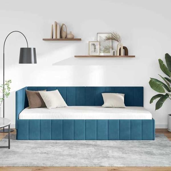 vidaXL Hörnsängram Blå 80 cm x 200 cm Sammet 42016286