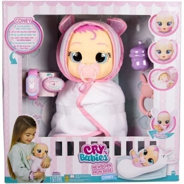 Cry Babies New Born Doll - Coney - IMC TOYS - Känner igen sin mamma - 22 babyljud Rosa