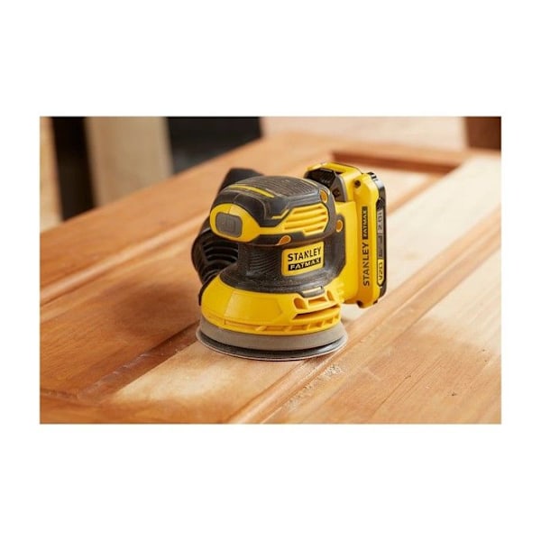 Orbital Sander 18V Ø 125mm + 2,0 Ah litiumbatteri + Laddare + slipskiva 80 gr STANLEY FATMAX SFMCW220D1S Gul