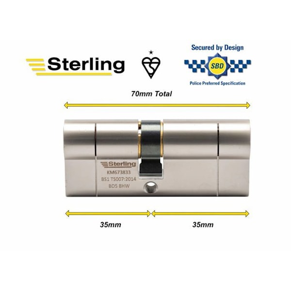 Sterling - BS1 EPN3535 - TS007 1-stjärnig polisgodkänd dörrcylinder säkrad av design Euro Satin Nickel