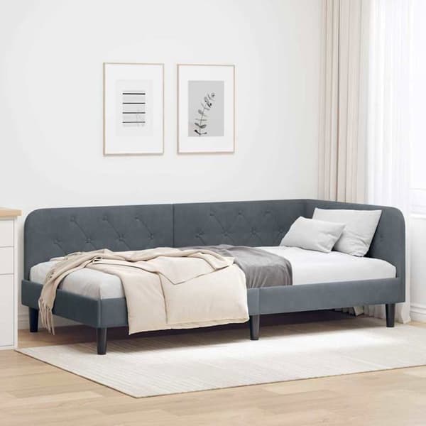 Vinkelsängram i sammet - vidaXL - Mörkgrå - 90x200 cm - L-formad design - Mångsidig säng-soffa - Ribbram Mörkgrå