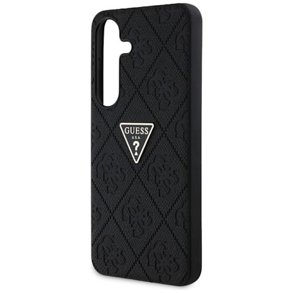 Coque Guess Hot Stamp 4G med triangulärt metallogotyp för Samsung Galaxy S25 (svart)