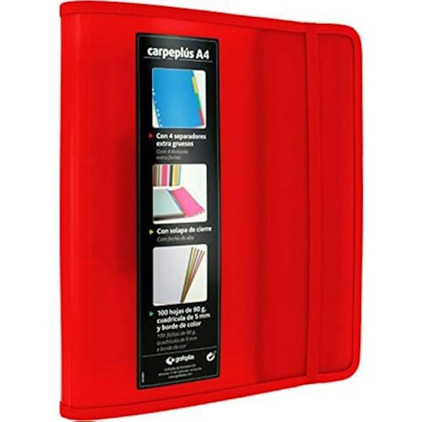 Arkivpärmar 4 ringar - GRAFOPLÁS - Carpeplus 88200051 - Röd polypropylen - 100 ark - 35 mm Röd