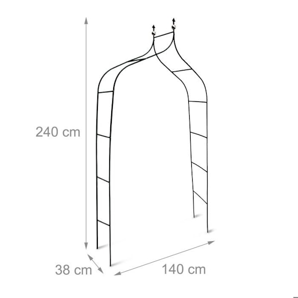 Relaxdays Båge för rosor böjd med spets, metall 2,4 m, trädgårdsbåge, obelisk, stöd för klättrande växter, grön mörkgrön