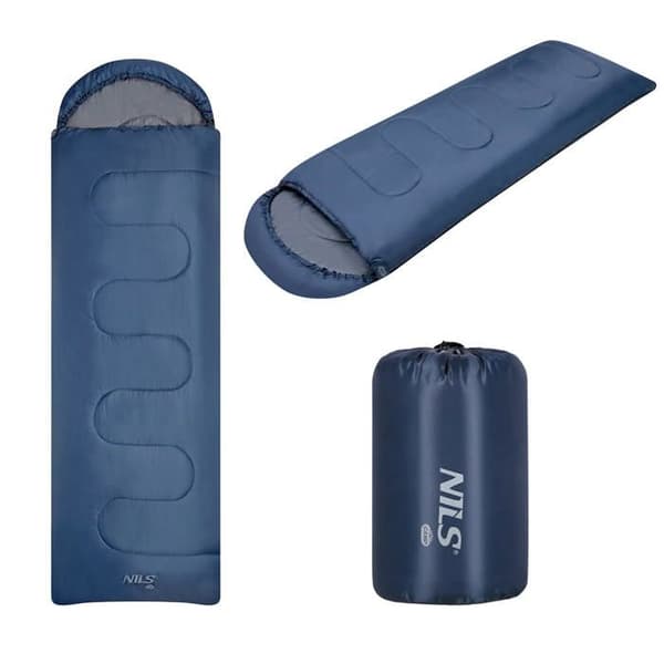 Sovsäck - NILS CAMP - NC2107 - Marinblå-Grå - Storlek M - 180+30 cm x 70 cm - Polyester mörkblå/grå