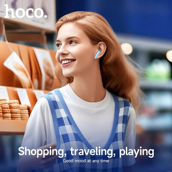Trådlösa hörlurar - Hoco - Shadow (EQ6) - Bluetooth 5.3 - Svett beständig - In-ear mjölkvitt
