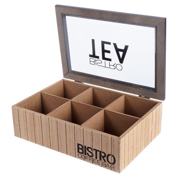 Teask - VILDE - 24x16,5x7,5 cm - 6 fack - Glaslock - Industriell LOFT-stil - Solid MDF Grå