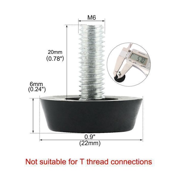 SOURCING KARTA Inskruvade utjämningsfötter 22mm x M6 x 20mm Möbelbensändkåpa Pad Pad 20st