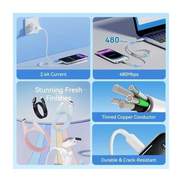 Vention USB-A till Lightning-kabel 2 m - USB 2.0 480 Mbps, Laddning 2.4A, Vit