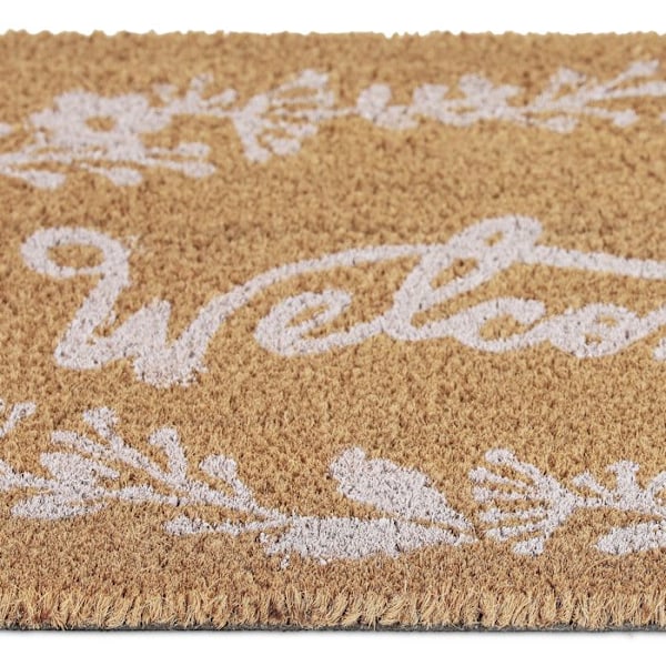 Relaxdays dörrmatta i kokosfiber, välkomnande text, 40 x 60 cm, för inomhus och utomhus, 40 x 60 cm ljusbrun, vit