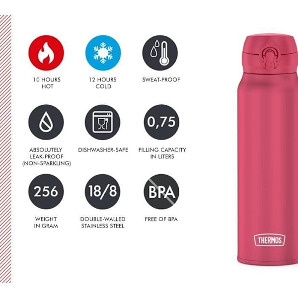 Isolerad Flaska - THERMOS - Ultralätt - 750ml - Rostfritt Stål - Matt Rosa Matt rosa