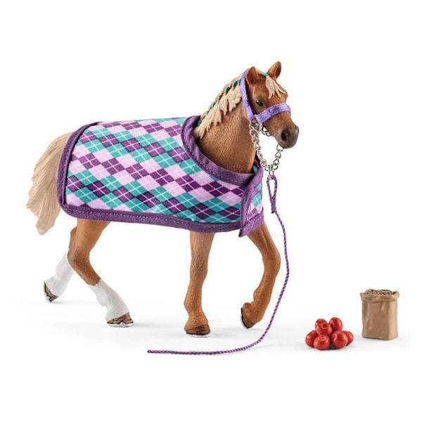 Schleich 5 delar leksaksset med engelsk fullblodshästfigur med täcke - Realistisk hästleksak med täcke, Flerfärgad