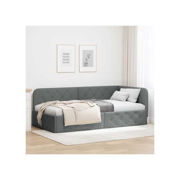 Sängram i tyg - vidaXL - Mörkgrå - 100x200 cm - L-formad design - Mångsidig soffa och säng Mörkgrå