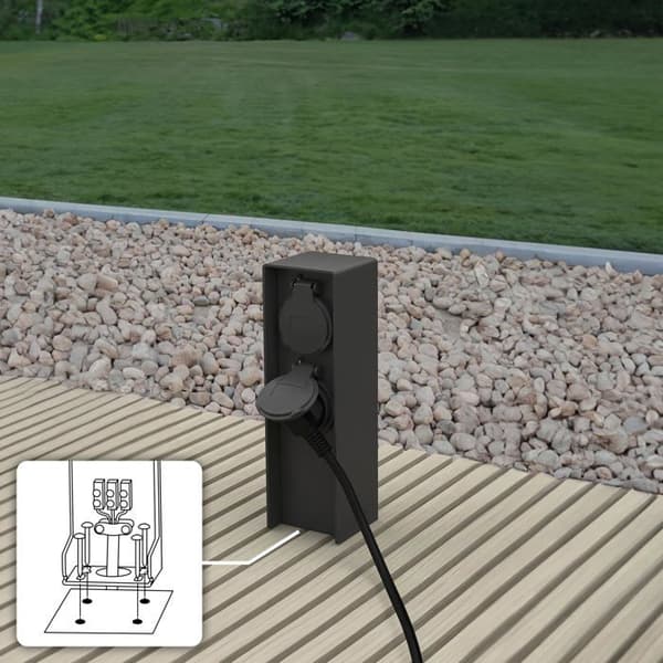 Solpanel - Electraline - 300191 - 2 uttag - IP44 - Svart design Svart