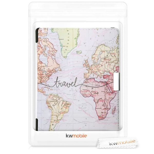 kwmobile eReader Fodral Kompatibel med Kobo Aura Edition 1 - PU Läder Magnetic Flap Cover - World Map Travel Black