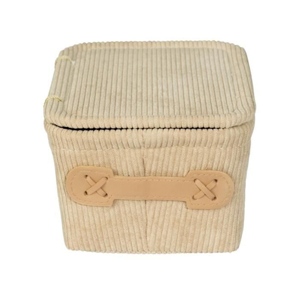 WENKO förvaringskorg med lock ALENA, förvaringslåda i sammet, behållare för badrum, kontor, 19 x 10 x 14 cm, beige Beige