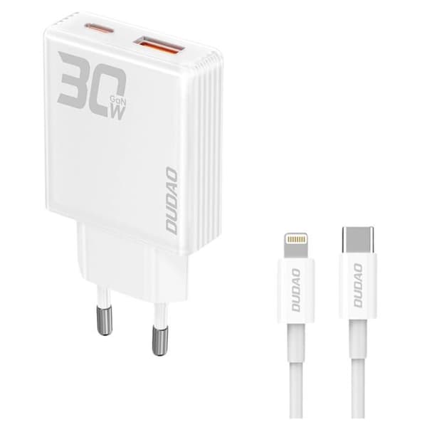 Laddare - DUDAO - A30EUL - 30 W - USB-C - Lightning-kabel ingår Vit