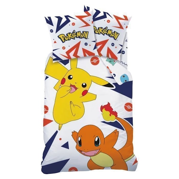 Sängkläder med tryck - Pokémon - PIKA - Vändbart mönster med Pikachu och Charmander - 100% bomull Vit