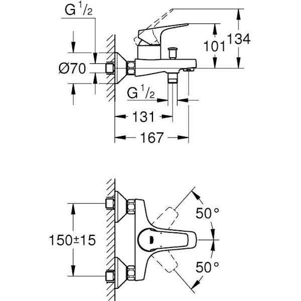 GROHE Start Flow Badkar/Duschblandare - Väggmonterad - Krom 23772000