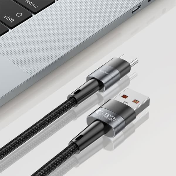 Usb-C-kabel Tech-Protect 66 W för snabb laddning 50 cm för telefon och bärbar dator Grå
