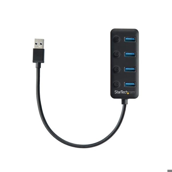 USB 3.0-hubb - StarTech.com - 4 portar - Strömbrytare - UASP-stöd - Svart