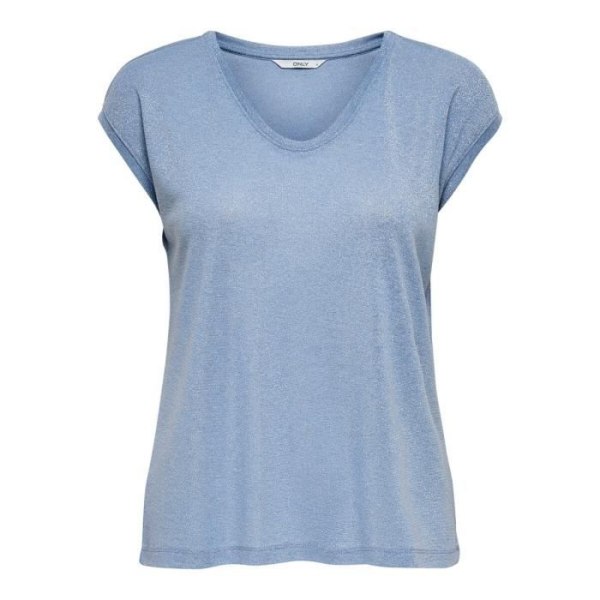 T-shirt dam - Only - Silverfärgad - Korta ärmar - V-ringning - Färg halogenblå Halogen blå M