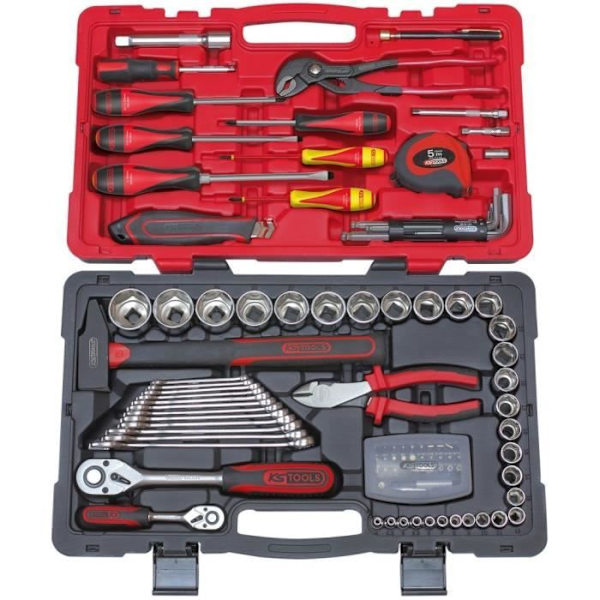 Verktygssats med hylsor och tillbehör - KS Tools - ULTIMATE® - 101 delar - 1/4'' och 1/2'' - Förstärkt väska