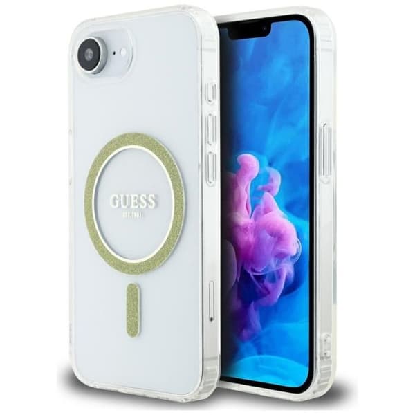 Coque Guess IML Glitter Circle MagSafe för iPhone 16e - Klar Klar