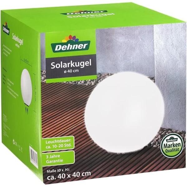 Solarmunstycke - Dehner - Ø 40 cm - Äkta Glas - Vit - Högt Kvalitets LED Weiß
