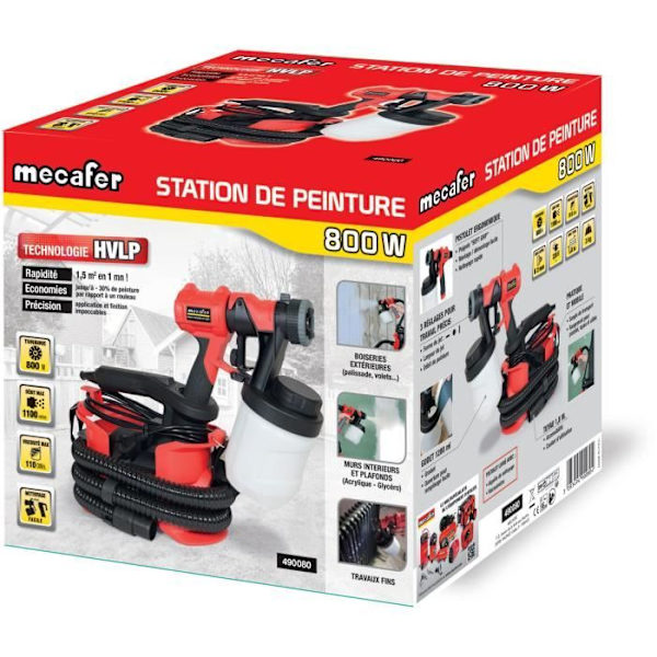 MECAFER HVLP elmålningsstation - 800W - 1100 ml/min - 110 DIN/sek - Lågt tryck röd och svart