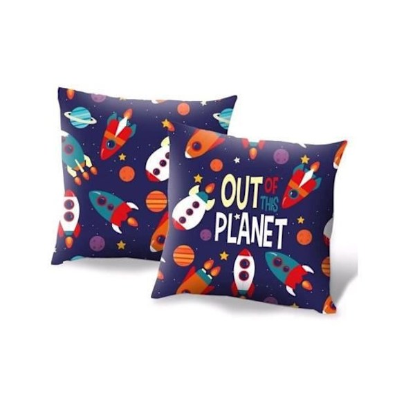 Kudde - Barnlicensiering - Ut ur planeten - 45 x 45 cm - Polyester - Blå blå
