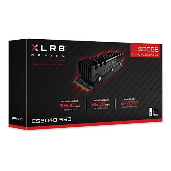 PNY - Intern SSD - CS3040 - 500 GB - M2 NVMe kylfläns (M280CS3040HS-500-RB)