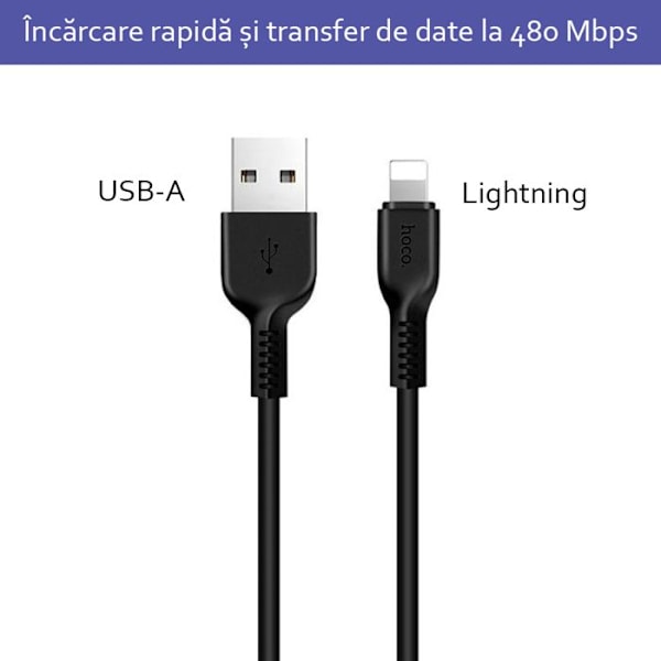 Hoco - Flash datakabel (X20) - USB-A till Lightning, 10W, 2,4A, 1,0m - Svart