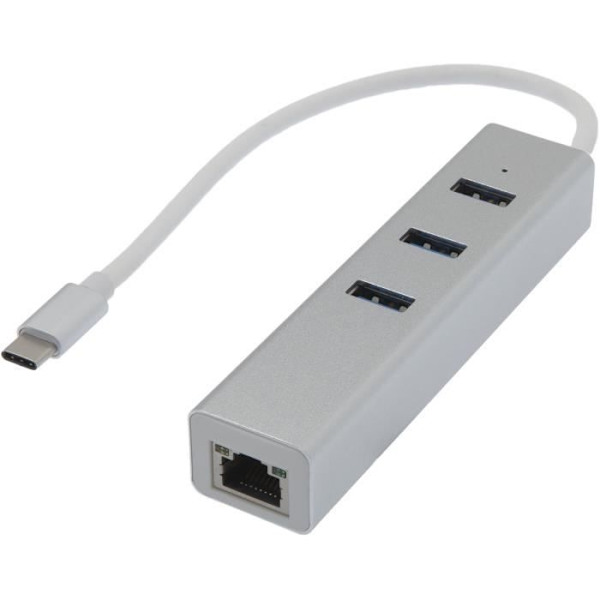 APM HUB USB 3.0 Typ-C Till 3 USB-A+RJ45 GIGABIT - Hane/hona - Metallgrå