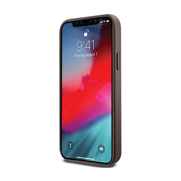 Fodral för iPhone 12/12 Pro - Guess - 4G Collection - Metall Läder - Brun - MagSafe kastanj