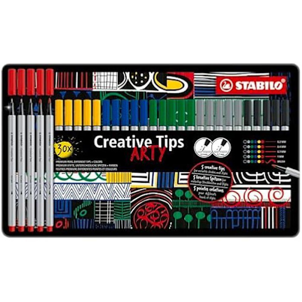 Feutertusch - STABILO - Creative Tips - Metallask 30 pennor - Spetsar 0,2 till 1 mm - Flerfärgad 6 klassiska färger