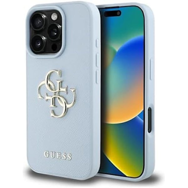 Skydd för iPhone 16 Pro - CG MOBILE - Guess - 4G-logotyp med strukturerat mönster - Ekologiskt läder - Hårt blå