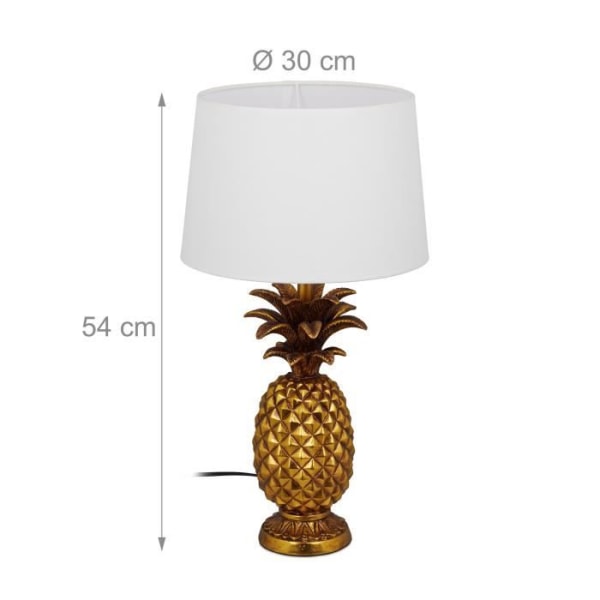 Relaxdays Pineapple Bordslampa, Modern med skärm, E27 Sockel, Dekoration, med Kabel, HxD 54 x 30 x 16 cm, Guld