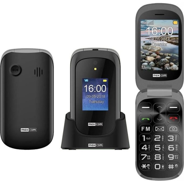 Maxcom MM825 GSM Clamshell-mobiltelefon med SOS-samtalsknapp Svart