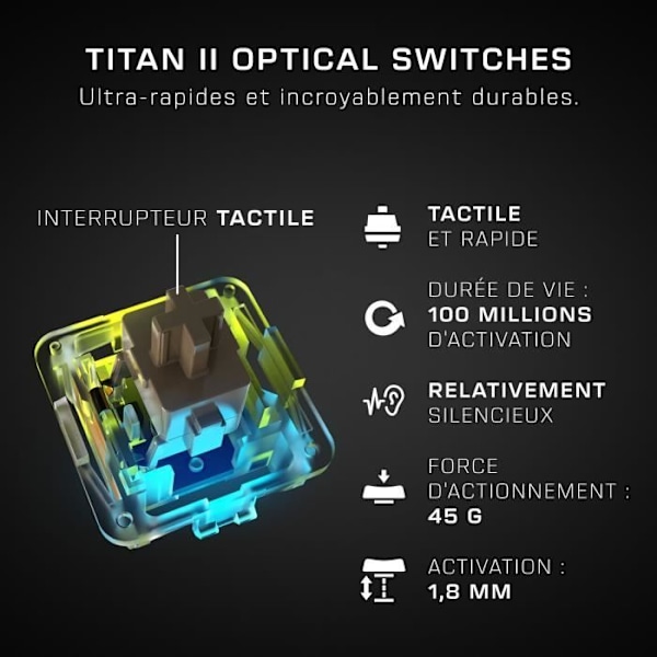 Trådbundet tangentbord - Optiskt och mekaniskt - ROCCAT - Vulcan II Max - AZERTY - Bakgrundsbelysning - Svart