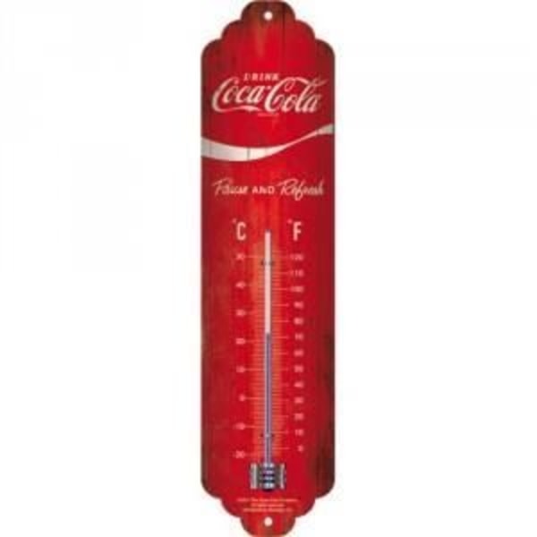 Termometer - COCA COLA - Klassisk logotyp - Röd - 28 x 6,5 cm - Metall Röd