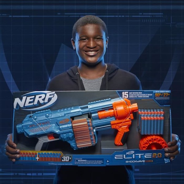 NERF Elite 2.0 Shockwave RD-15 Dart Gun - 30 pilar ingår - Anpassningsbar Flerfärgad