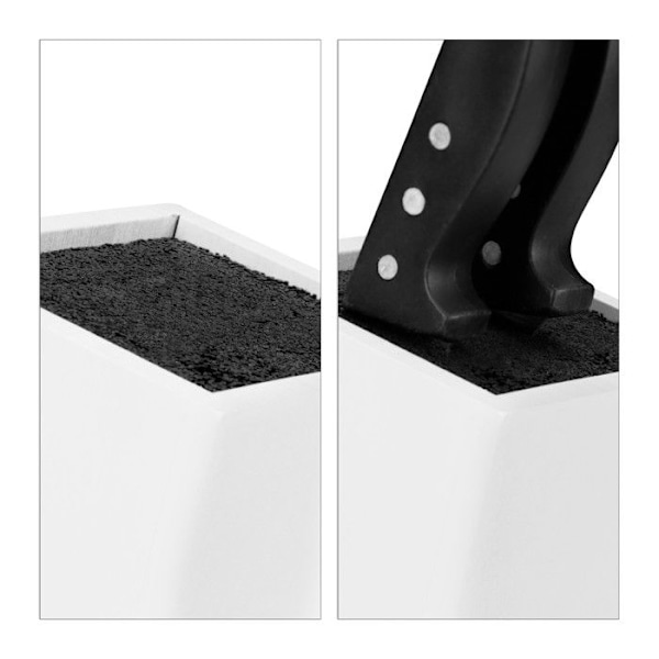 Relaxdays Bambu knivblock i trä knivhållare 6 knivar för förvaring av bestick för kök, HxBxD 25x11x17 cm, vit vit svart